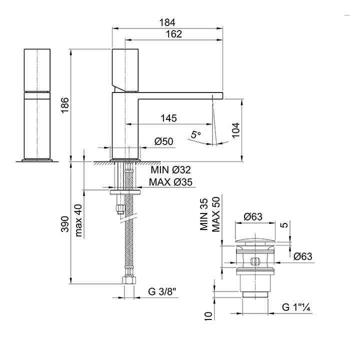 Fantini Milano Смеситель для раковины, 1 отв., с нажимн. донным клапаном, излив 145мм, цвет: хром