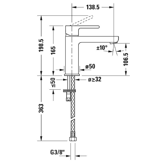 Duravit B.2 Смеситель для раковины на 1 отв., излив 139мм, h=165мм, цвет: хром