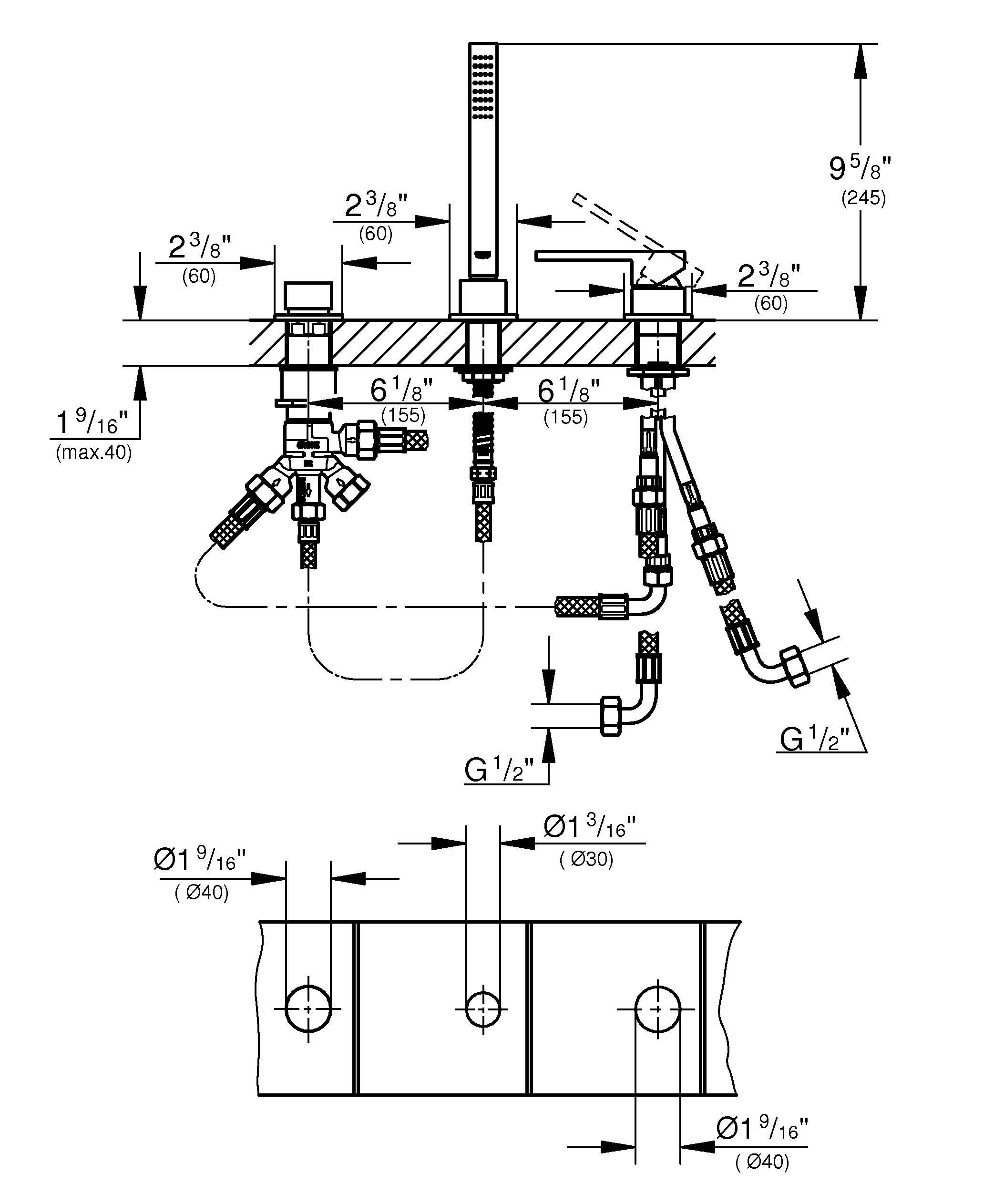 Смеситель для ванны на 3 отверстия GROHE Plus (23845003)