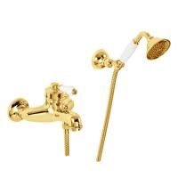 ERMITAGE Смеситель для ванны моноком. внешний, ручка белая, золото