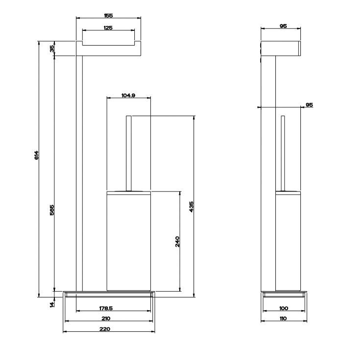 GESSI  INVERSO ACCESSORIES Напольный держатель для туалетной бумаги и ершик, черный, цвет: Brass Brushed PVD GESSI  INVERSO ACCESSORIES Напольный держатель для туалетной бумаги и ершик, черный, цвет: Brass Brushed PVD