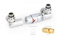 Автоматический терморегулятор 3D правый G 1/2" НР х G 3/4" НГ (набор) (Матовый белый - Золото)