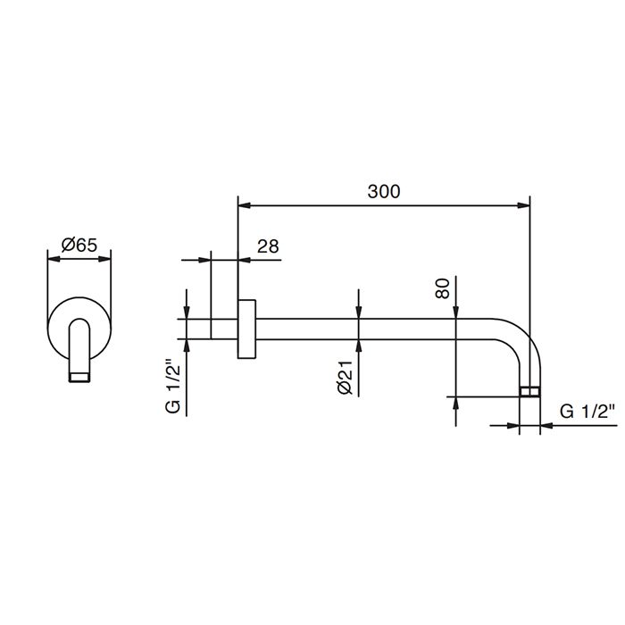 FANTINI Держатель верхнего душа 300 мм., настенный монтаж, цвет Матовая натуральная сталь