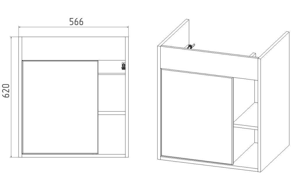 Тумба VIANT "Бостон" 1 ств подвесная 430х560х620 под раковину .S-UM-COM60/1-w (COMO 60) (VBOS60CO-T1STP), артикул VBOS60CO-T1STP