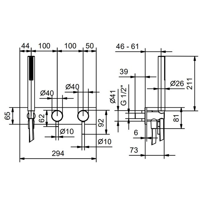 Fantini Nostromo Смеситель для душа, встраиваемый, на 2 источника, с ручн душем, (наружняя часть), цвет: хром