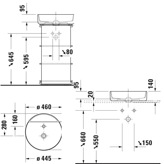 DURAVIT Bento Starck Box  Раковина накладная D460мм,, с 1 отв под смеситель, HygieneGlaze, белый глянцевый