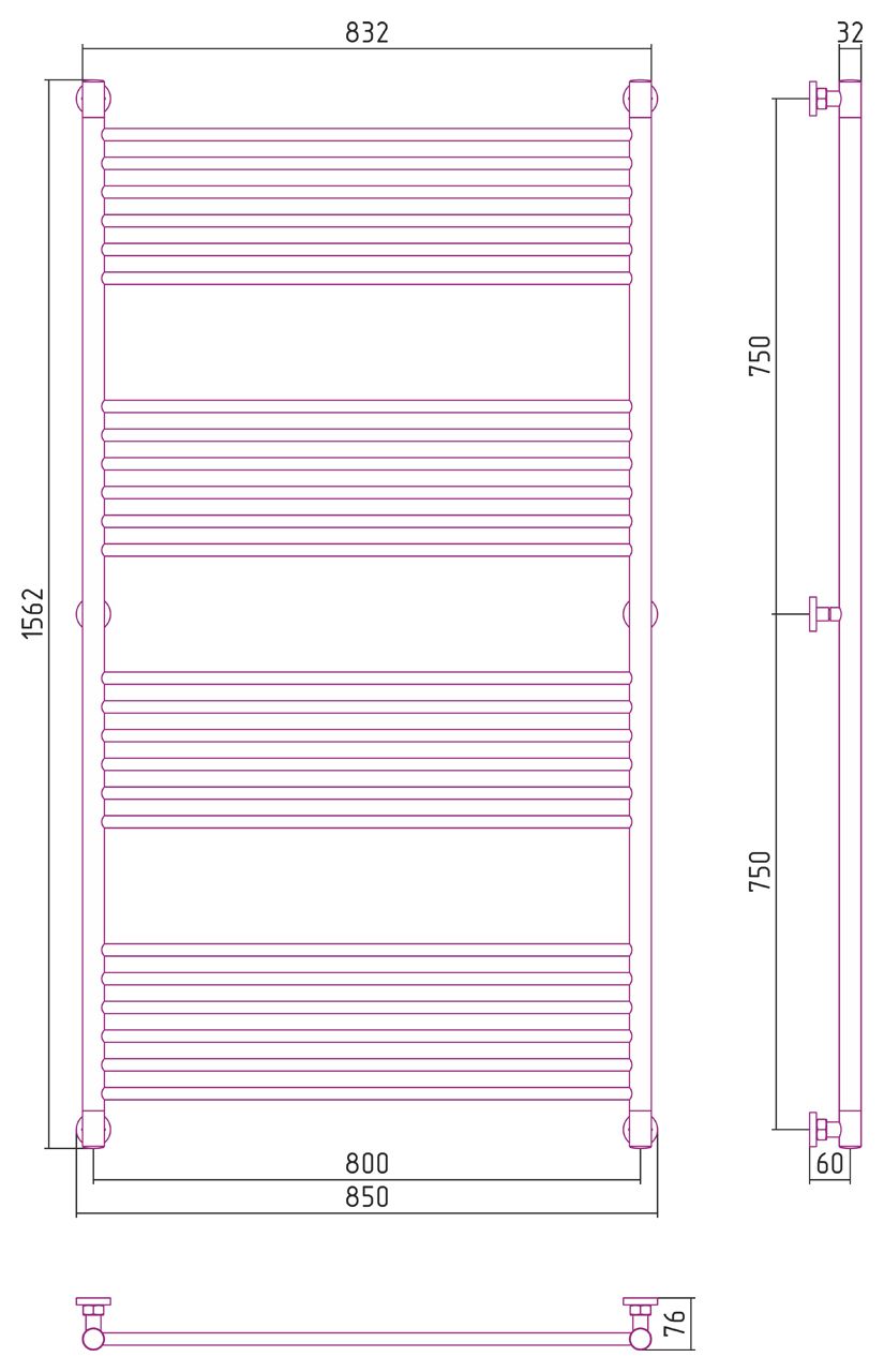 Полотенцесушитель водяной "Богема+" прямая 1500х800 (САТИН) Полотенцесушитель водяной "Богема+" прямая 1500х800 (САТИН)