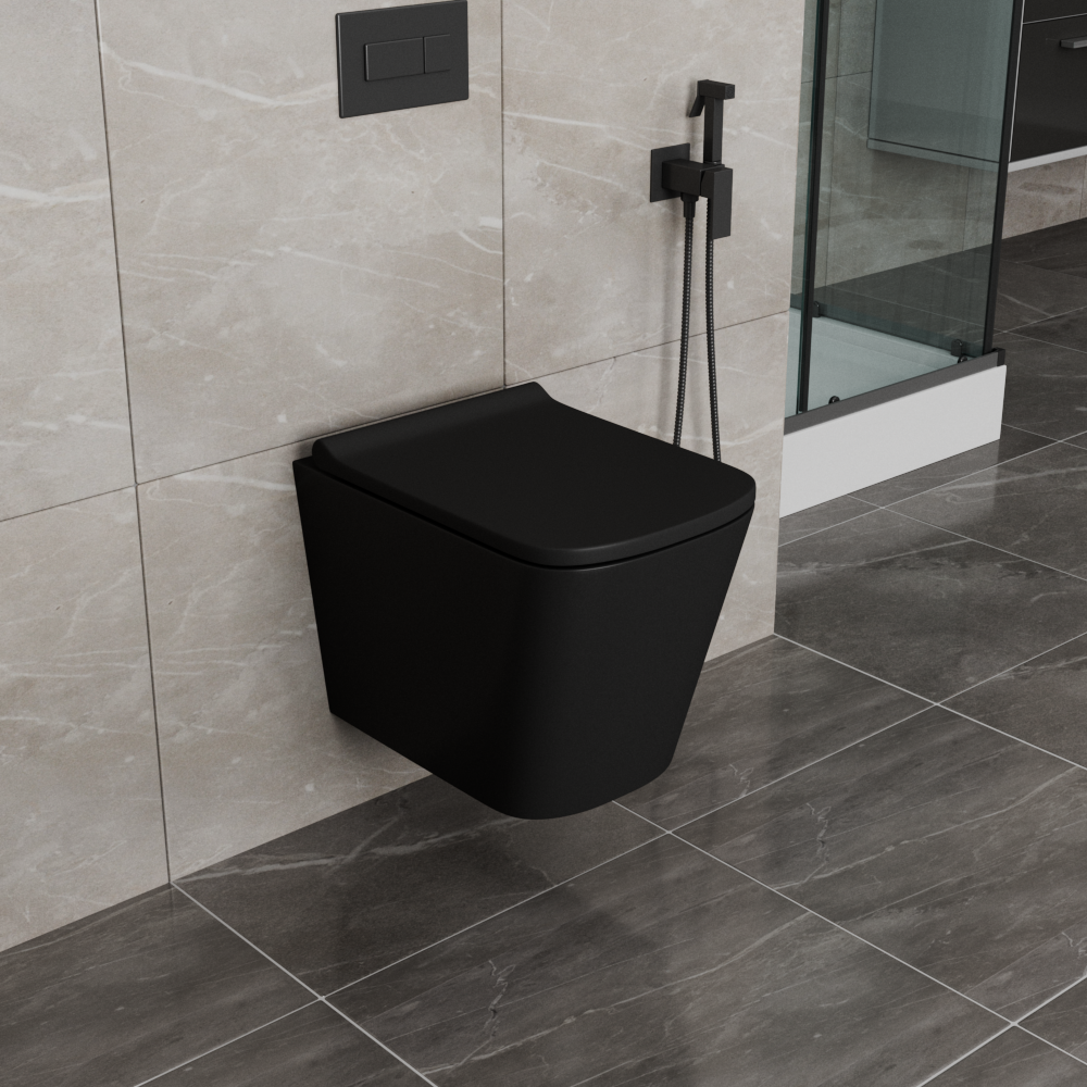 Унитаз подвесной Maretti Umbria безободковый с микролифтом, UM10PBM51-560, черный, артикул UM10PBM51-560