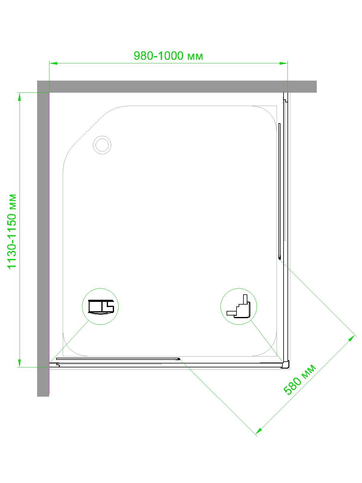 Душевой уголок RB HPD-T-BL 100х115х185 (прозрачное)