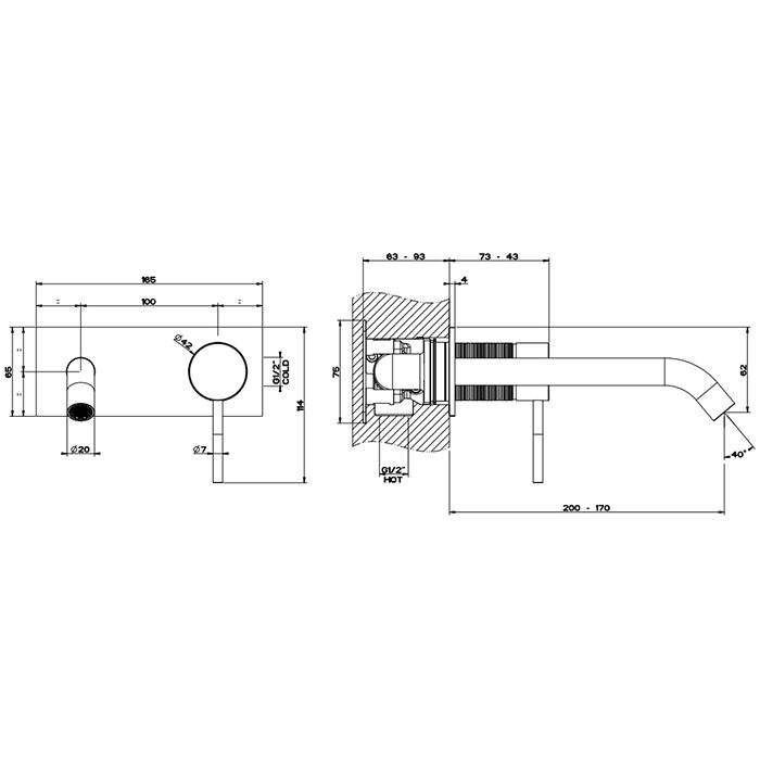 GESSI 316 Встраиваемый смеситель для раковины с изливом 200-170мм (внешняя часть), цвет: brushed black metal pvd GESSI 316 Встраиваемый смеситель для раковины с изливом 200-170мм (внешняя часть), цвет: brushed black metal pvd