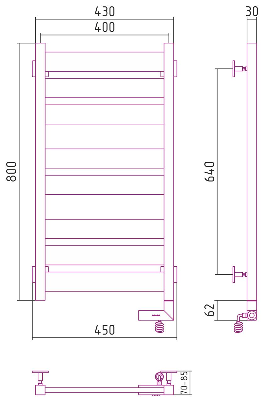 Полотенцесушитель электрический "ЦЕНТУРИОН 2.0" 800х400 / МЭМ правый (Матовый БЕЛЫЙ)