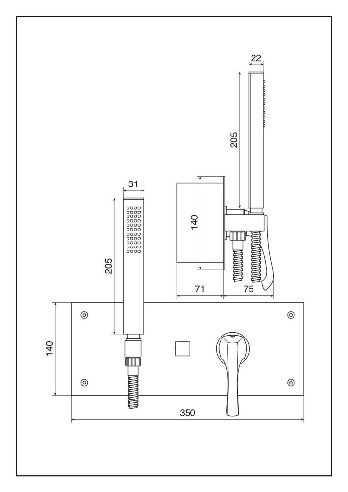 Emmevi Ares, встраиваемый в стену однорычажный смеситель для душа на 2 выхода, с панелью и набором для душа, цвет хром