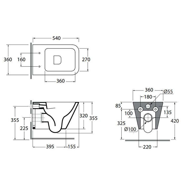 AZZURRA BUILD  Унитаз подвесной 55х36х32 см ,с креплением, цвет белый