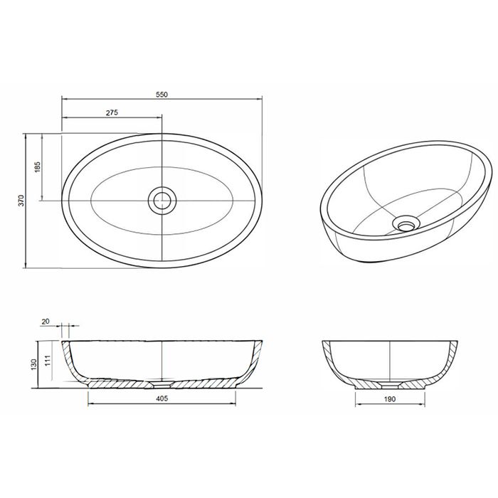 Knief Oval Shape Раковина накладная из полимерного материала 550x370x130 мм, цвет Pyrit # 030 Knief Oval Shape Раковина накладная из полимерного материала 550x370x130 мм, цвет Pyrit # 030