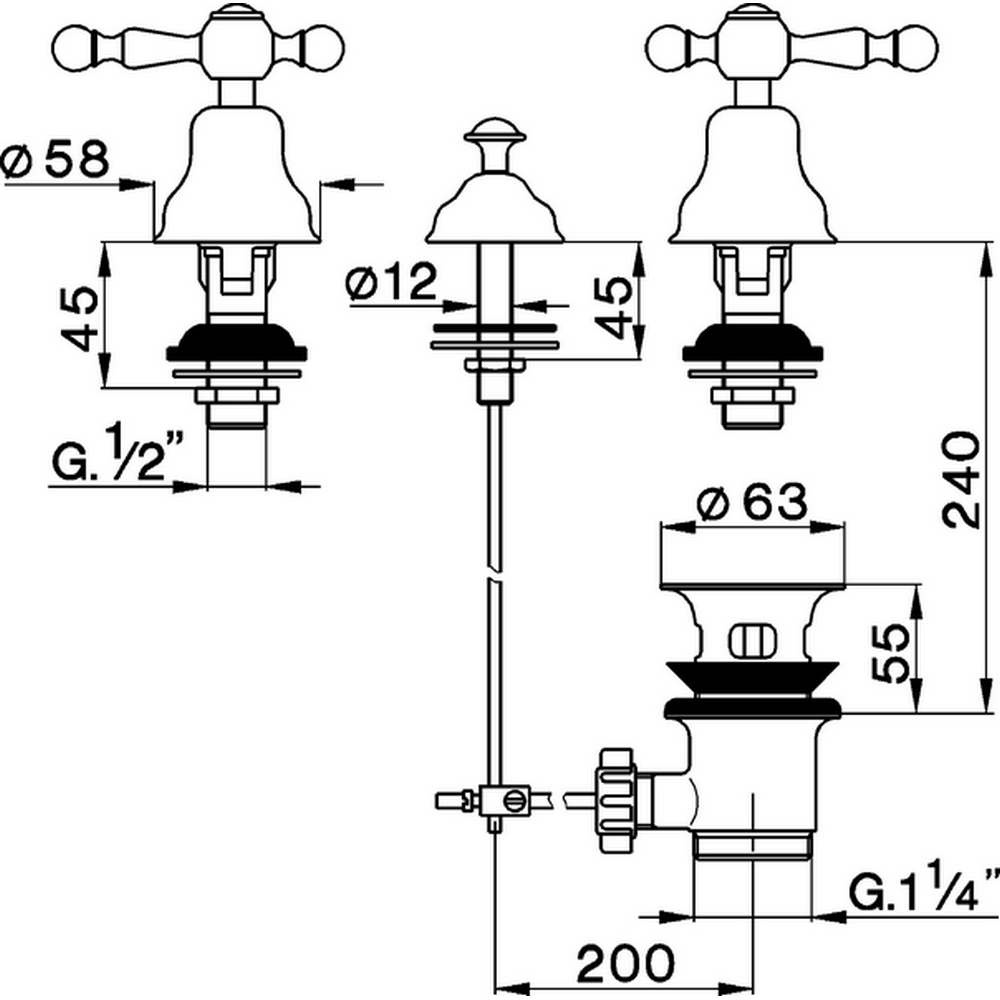 CISAL Arcana America Смеситель для биде на 3 отверстия без излива, с донным клапаном, цвет хром