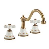 PROVANCE Смеситель для раковины на 3 отв., донный клапан "click-clack", бел. с декором/бронза