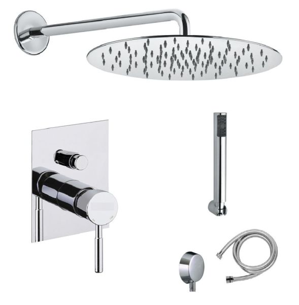 Fiore Xenon, душевой комплект на 2 потребителя: с круглым верхним душем 30 см и кронштейном 35 см, цвет черный матовый