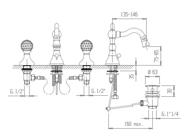 Смеситель для биде CEZARES ATLANTIS-NOSTALGIA-BBS2