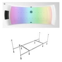 Аэромассажный комплект с хромотерапией 5 в 1 Lavinia Boho Evan 363120AC, акриловая ванна 200x90 см, каркас с монтажным набором, подголовник, хромотерапия, аэромассаж