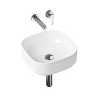 Комплект 4 в 1 Lavinia Boho Bathroom Sink Slim 21510182, накладная фарфоровая раковина 40 см, встраиваемый смеситель со скрытым механизмом, латунный сифон, донный клапан quick-clac