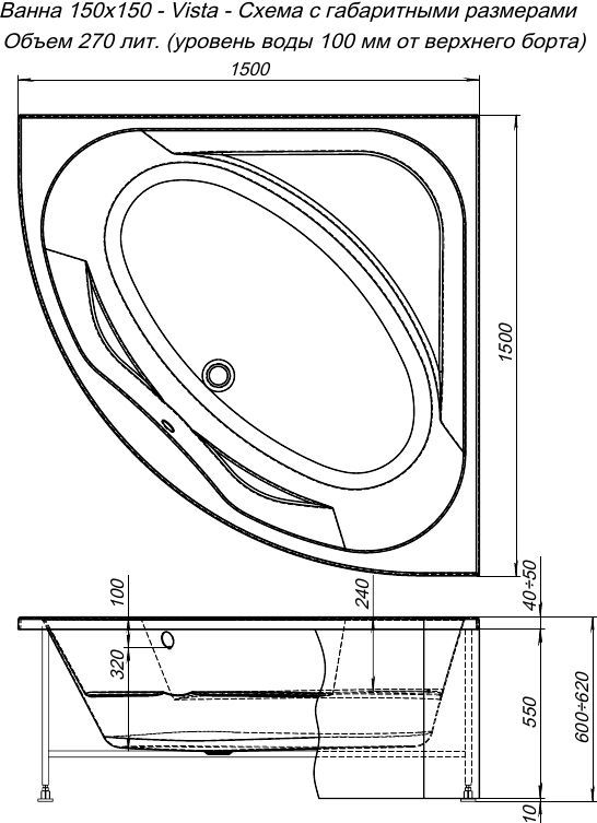 Акриловая ванна Aquanet Vista 150x150 Акриловая ванна Aquanet Vista 150x150