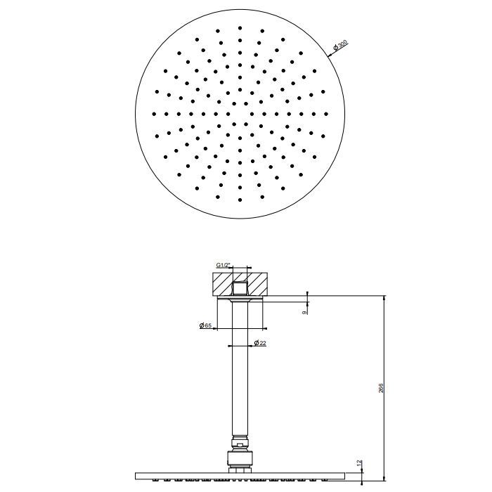 GESSI INCISO Потолочная душевая головка шарнирная на 1/2",Ø300мм, цвет: хром