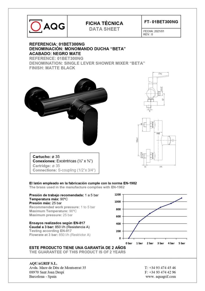 AQG Beta, однорычажный смеситель для душа без набора для душа, цвет черный матовый