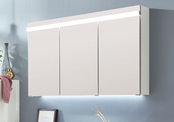 Puris Ace, зеркальный шкаф (3 двери) с LED подсветкой 1200 мм, цвет белый высокоглянцевый