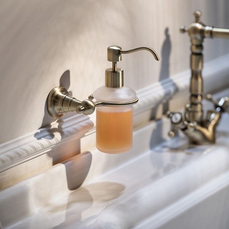 Диспенсер DIAMOND стеклянный для мыла, настенный, 133x196 мм, бронза, Sapho