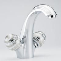 THG MARQUISE BLANC DECOR PLATINE Смеситель для раковины на 1 отверстие, с донным клапаном, ручки белые, декор платина, цвет хром