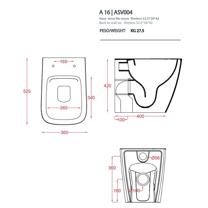 Artceram A16 Унитаз напольный Rimless 36х52 см, цвет cocoa