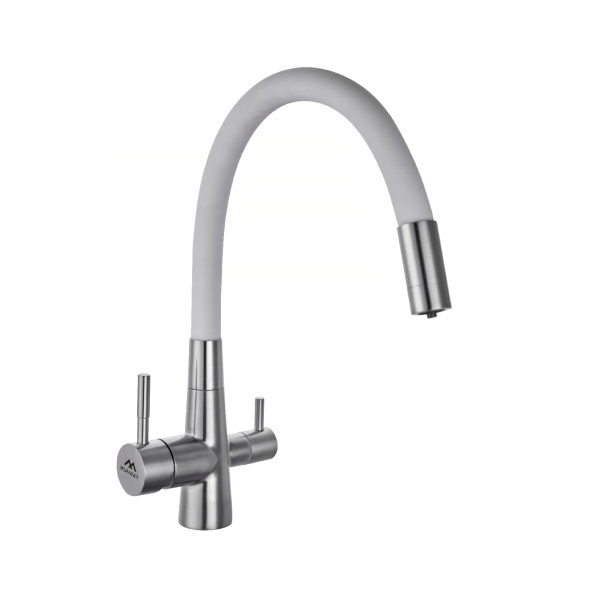 Смеситель для кухни с гибким изливом FASHUN A54029-8, сатин/белый