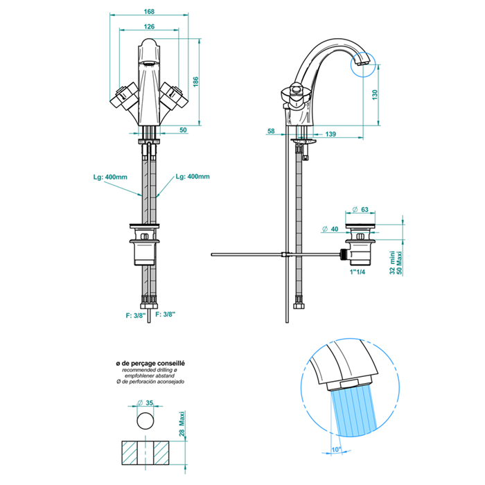 THG PETALE DE CRISTAL BLEU Смеситель для раковины на 1 отверстие, с донным клапаном, цвет хром