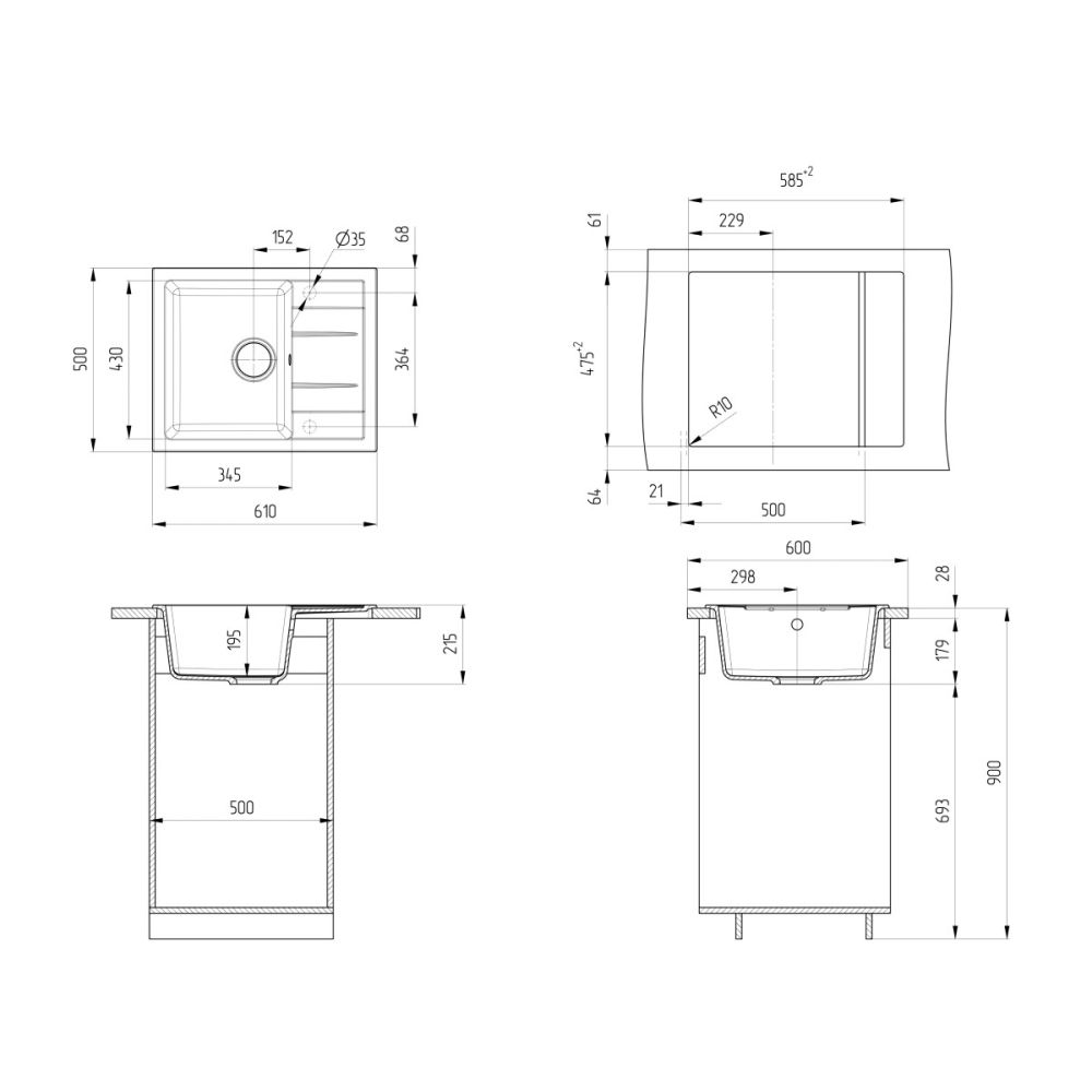 Кухонная мойка Ulgran U-607-328, бежевый, артикул U-607-328