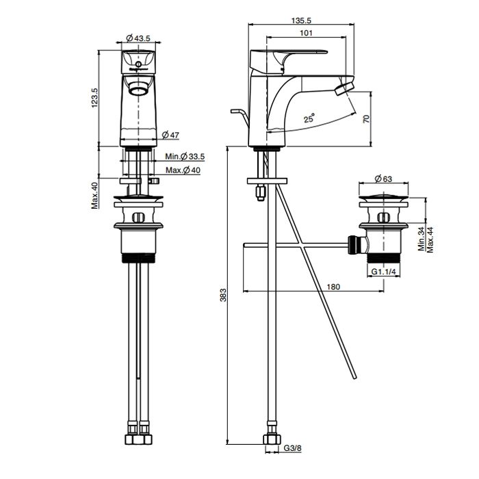 FIMA|Carlo Frattini Serie 22 Смеситель для раковины, с донным клапаном, цвет хром