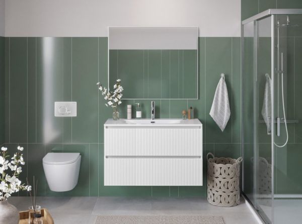 UNO-MINI База под раковину подвесная с фрезерованными ручк. по всей длине фасада с двумя выкатн. ящ., Голубой Мат.,1000x395x608,UNO-MINI-1000-2C-SO-AO