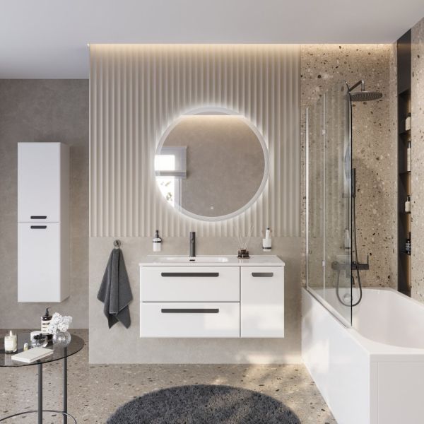 ECO-CER-N База под раковину подвесн. с дв. выкат. ящ. и одной распашн. дверцей, правосторонн. Bianco Lucido, 1000x457x500,ECO-CER-N-1000-2C-1A-SO-BL-R