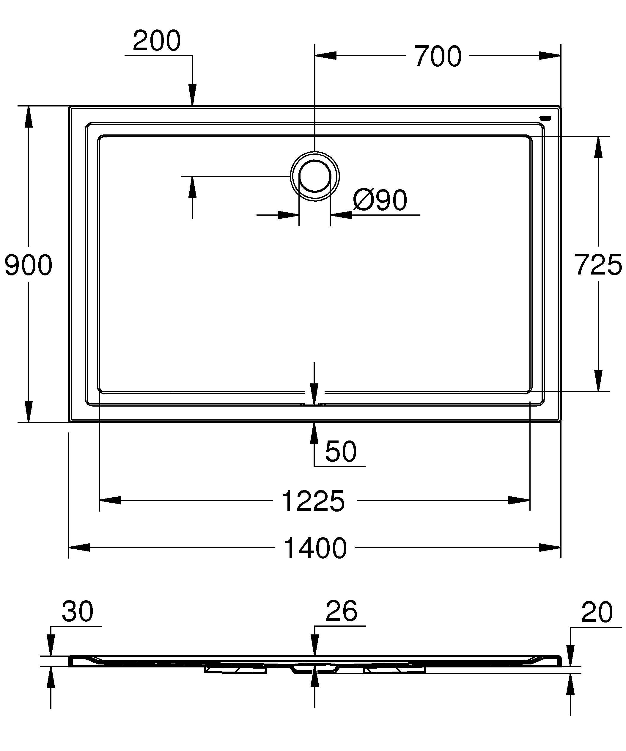 Душевой поддон GROHE 1400х900, универсальный, белый (39307000)
