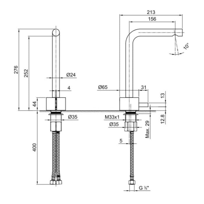 Fantini AF/21 Смеситель для раковины, 1 отв., без донного клапана, излив 155мм, цвет: Matt Gun Metal PVD