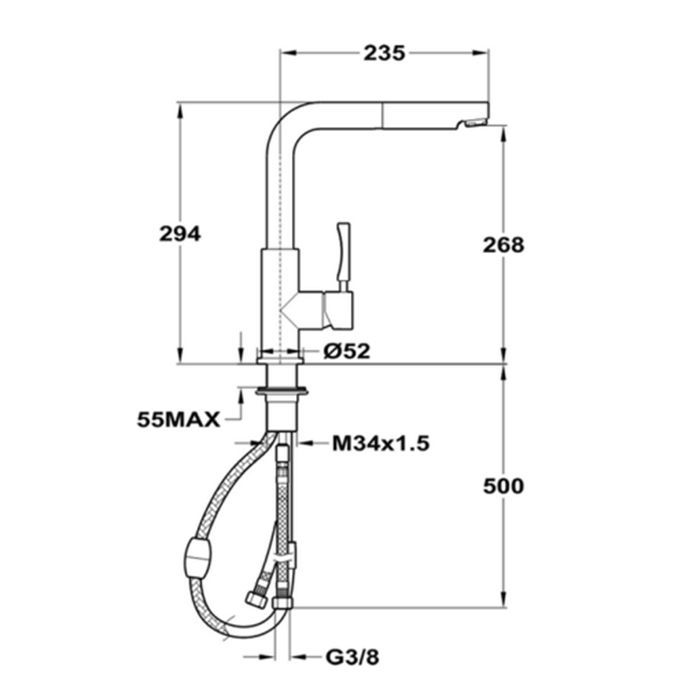 CISAL Смеситель однорычажный на 1 отверстие для кухни,с поворотным изливом 235 мм, цвет нерж сталь, артикул LC000070D1