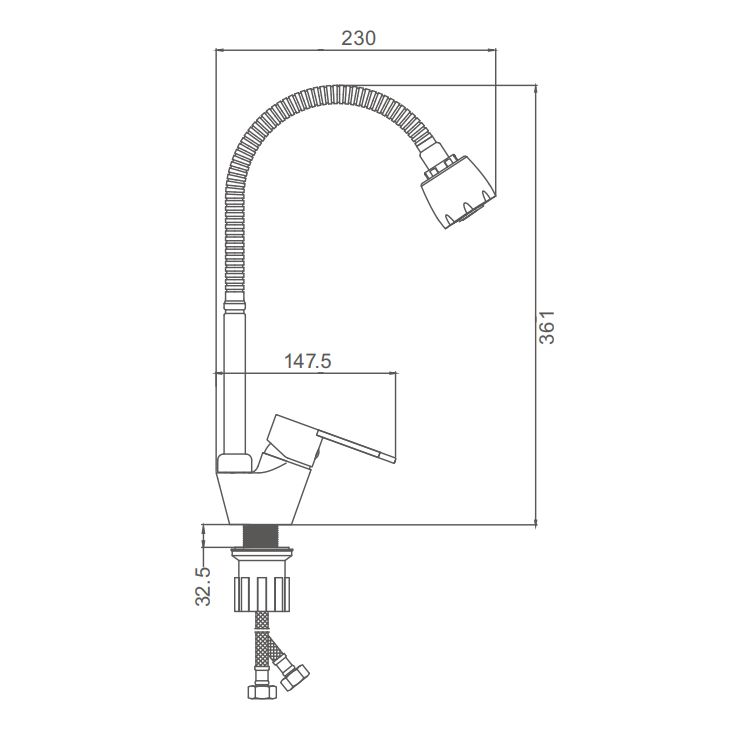 Смеситель для кухни с гибким изливом и режимом "душ" Prohanss P64.47, хром, артикул P64.47