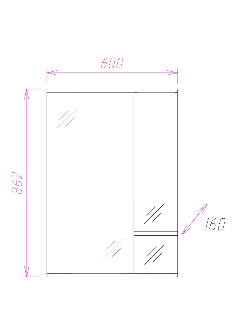 Шкаф-зеркало Onika Элита 60, штрокс коричневый, правый, с подсветкой