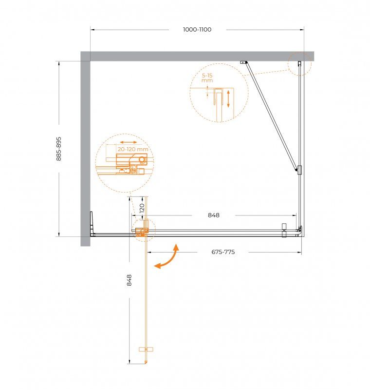 Душевой уголок CEZARES SLIDER-AH-1 арт. SLIDER-AH-1-100-90/100-GRIGIO-GM, артикул SLIDER-AH-1-100-90/100-GRIGIO-GM