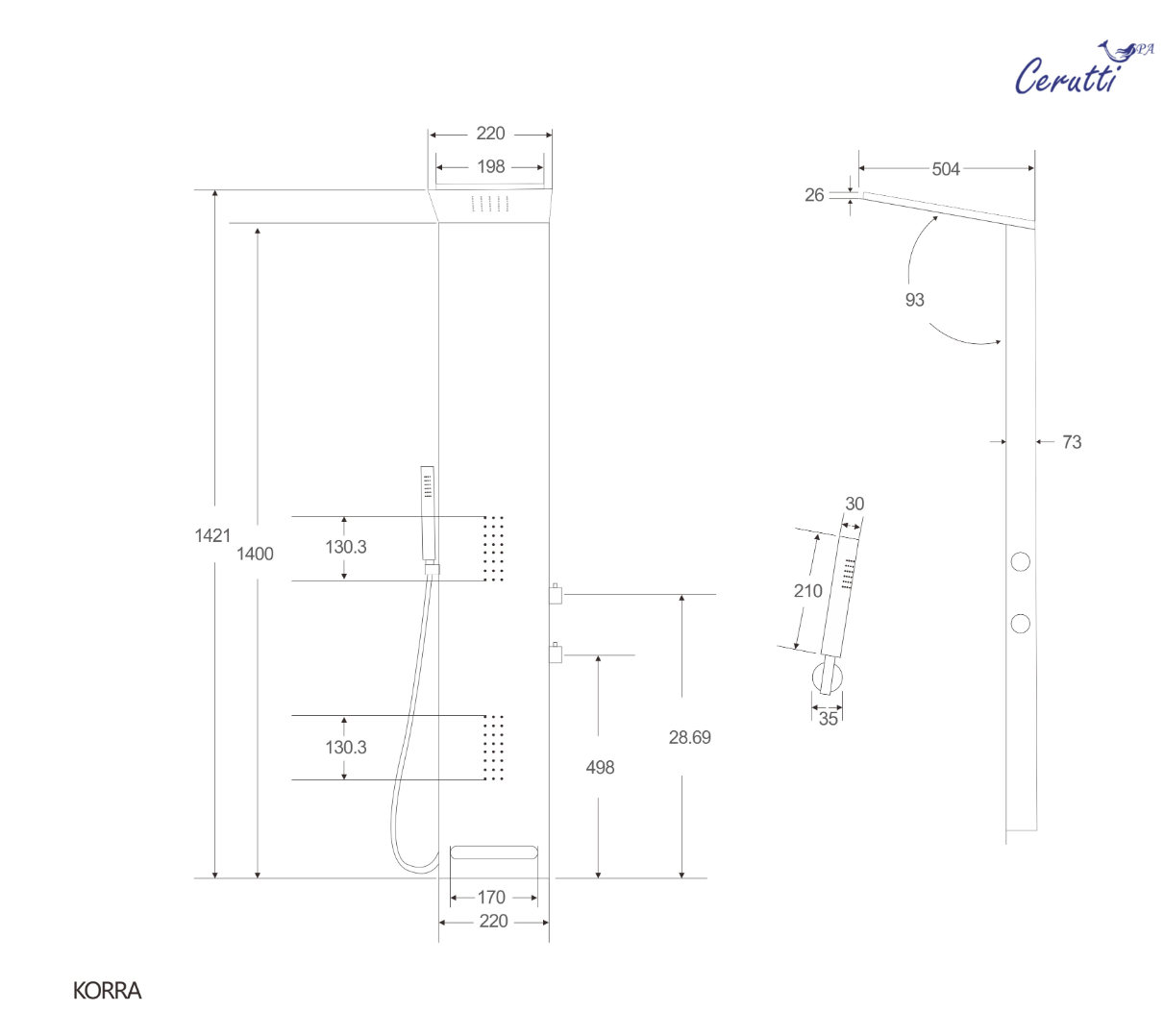 Панель KORRA B душевая Cerutti SPA CT9258 Панель KORRA B душевая Cerutti SPA CT9258