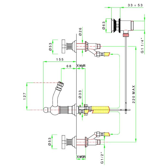Nicolazzi Pantheon  Смеситель для  биде, на 3 отв, излив 127 мм, с донным клапаном,цвет хром, артикул 5116CR