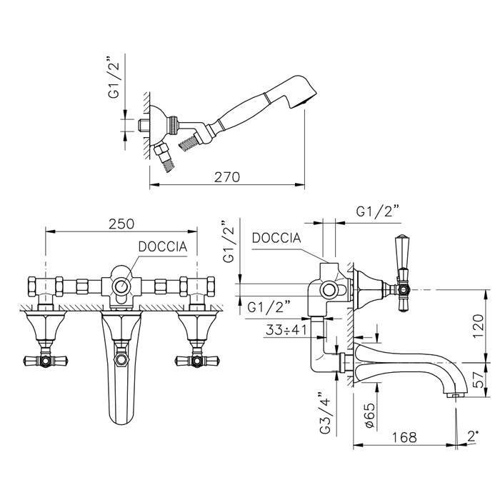 Nicolazzi Teide Встраиваемый смеситель для ванны с изливом от стены, излив: 168 мм, цвет: хром