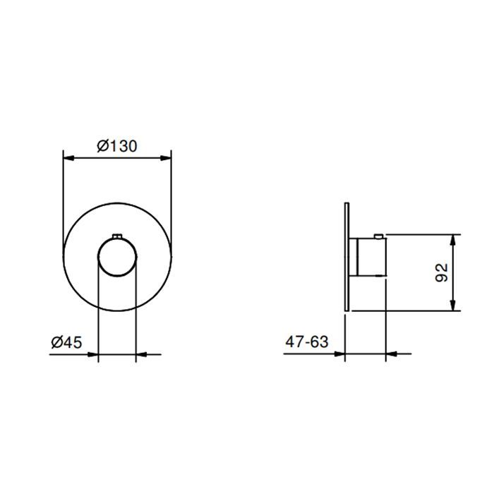 Смеситель для душа, Fantini, Nostromo, тип регулирования воды-термостатический картридж, монтаж-вертикальный встраиваемый (настенный), отверстия для монтажа-1, внутренняя часть-необходимо заказать, звукоизолированные, без запорного вентиля (заказывается о
