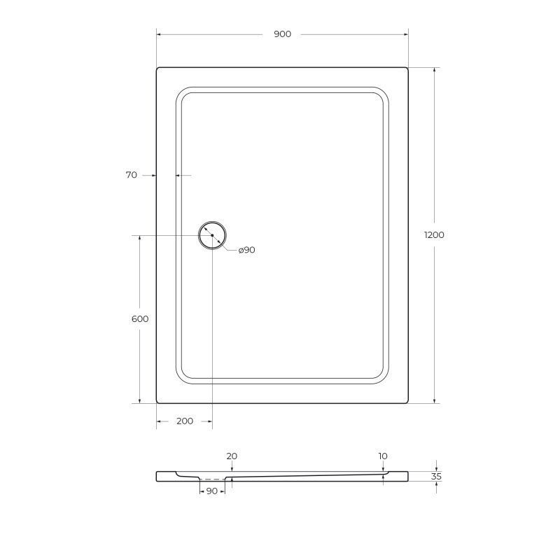 Душевой поддон из стеклокомпозита (SMC) CEZARES TRAY-M-AH-35-W