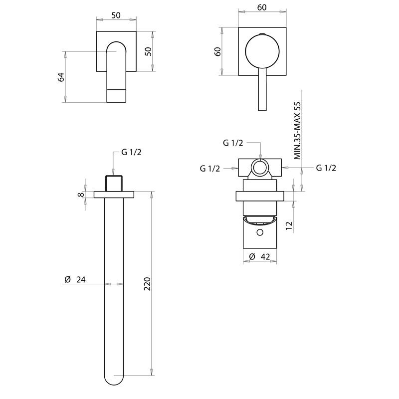 Bongio T-Square Смеситель для раковины, цвет хром