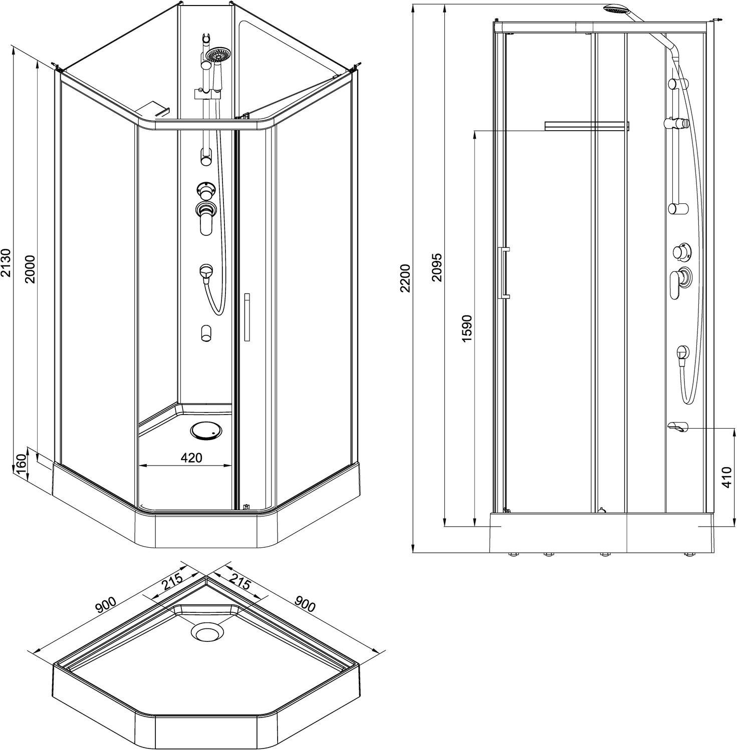 Душевая кабина Aquanet Passion P 2.0 90x90, прозрачное стекло Душевая кабина Aquanet Passion P 2.0 90x90, прозрачное стекло